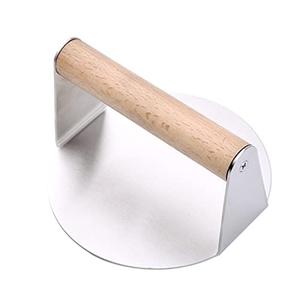 Stainless Steel Burger Press Grill Press with Wooden Handle Round Bacon Presser Smasher for Professional Home