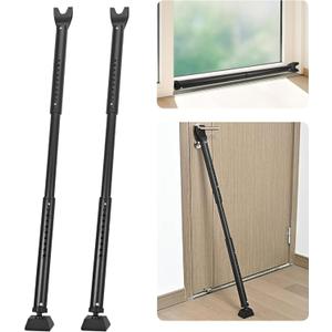 Door Security Bar Upgraded Door Stoppers Adjustable Sliding Glass Door Security Bar 2 in 1 Heavy Duty Door Jammer Sliding Patio Bar for Home, Apartment, Travel, School, Dorm (2 Pack,Black)