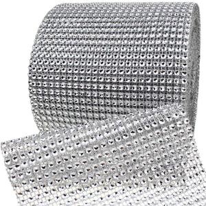 Storystore Rhinestone Ribbon Roll, 60FT Bling Wrap Diamond Ribbon Strip, 24 Row Rhinestone Strip for Wedding, Cake, DIY, Party Supplies (24 Row, 30FT X 2 Roll) (Silver)