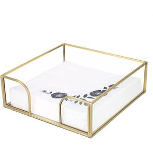 Sumnacon Square Glass Napkin Holder - Stylish Gold Luncheon Napkin Holder for Dining Table Countertop Kitchen, Decorative Napkin Holder Basket for Picnic Wedding Party Restaurant Office Hotel (7.2 x 7.2 Inch/Luncheon)