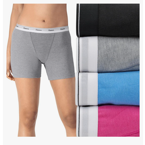 Hanes Women's Mid-Thigh Boxer Brief Pack, Stretch Cotton Underwear, 4-Pack, Large
