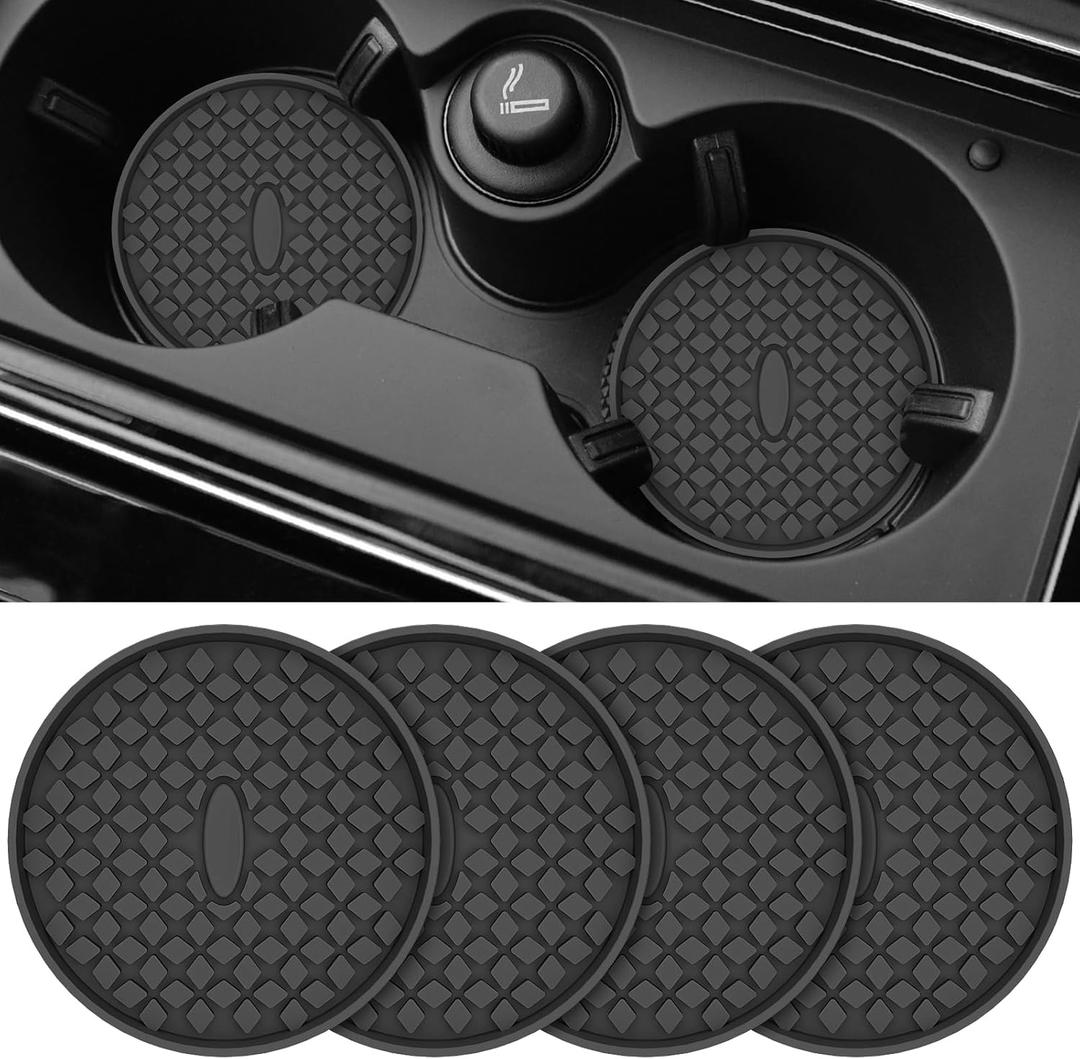 ME.FAN Car Cup Coasters [4 Pack] Silicone Car Coasters/Cup Mats, Non-Slip Recessed Car Interior Accessories Black