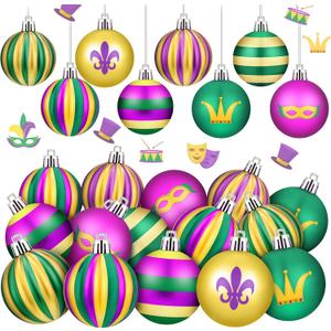 Libima 40 Pcs Mardi Gras Ball Ornaments Hanging Mardi Gras Purple Green Gold Ball Plastic Shatterproof Tree Ornaments for New Orleans Carnival Masquerade Home Indoor Party Decoration