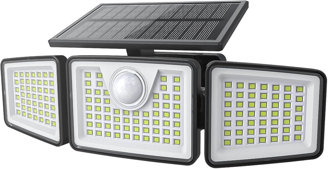 2500LM Solar Lights Outdoor with Motion Sensor,3 Head 270° Wide Angle Street Area Lights, IP65 Waterproof Security Lighting with 3 Modes
