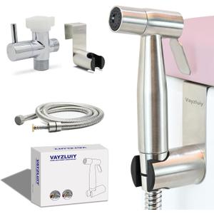 Vayzluiy Handheld Toilet Bidet Sprayer for Toilet-Adjustable Water Pressure Control with Bidet Hose for Feminine Wash, Stainless Steel Brushed Nickel Cloth Diaper for Baby Wash (Stainless Steel, 1)
