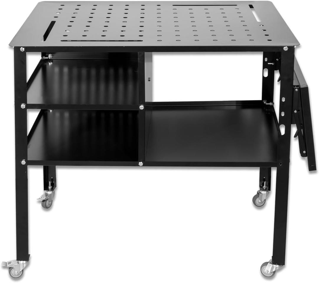 Welding Table Heavy Duty Mobile Steel Workbench with Wheels, Work Station Universal Workbench for Metalworking, Cutting Grinding Welding Projects, Sturdy Support Frame