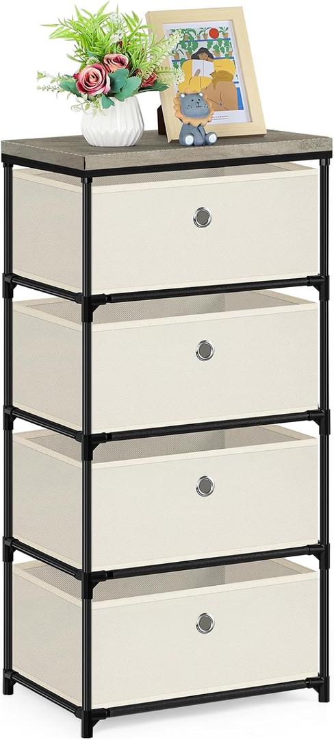 HAITRAL Fabric Storage Chest, Drawer Clothes Organizer - 4 Drawers Storage Organizer Unit for Closet, Easy Assembly Closet Dresser for Dorm, Bedroom, Hallway, Storage Bins (Off White)