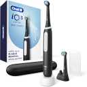 OralB Rechargeable Electric Toothbrush, iO3 Limited Deep Clean, 3 Cleaning Modes, Visual Pressure Sensor to Protect Gums, 2 Brush Heads, Travel Case, Black