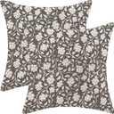 Taupe Floral Throw Pillow Covers 18x18 Set of 2, Flower Print Linen Decorative Pillow Cover Neutral Vintage Outdoor Cushion Cover Taupe Black Floral Pillowcase for Sofa Couch Farmhouse Room