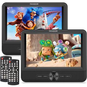 Car DVD Player Dual Screen, FANGOR 7.5 Inch DVD Player for Car Play The Same or Two Different Movies with Headrest Straps, Support Last Memory, AV Out/in, USB/SD Card, All Regions
