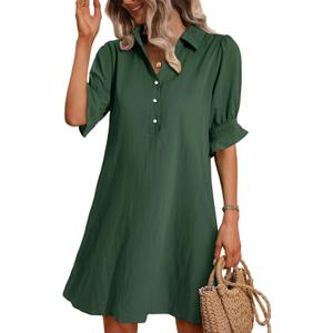 FENSACE Womens Casual Shirt Dress Ruffle Sleeve Button Down Shift Summer Dresses with Pockets (XL)