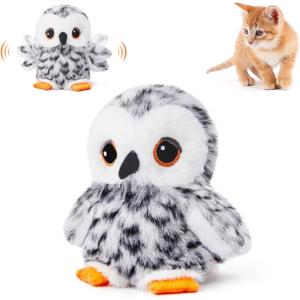 Potaroma Flapping Owl Cat Toys (No Flying), Lifelike Bird Chirp, Rechargeable Touch Activated Kitten Toy, Interactive Catnip Kicker Exercise Toys 4.0" for All Breeds