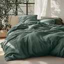Bedsure Linen Duvet Cover Queen - Linen Cotton Blend Bedding Set, Soft & Cozy, 3 Pieces, 1 Duvet Cover 90x90 Inches and 2 Pillowcases, Dark Green Color Cooling Bedding, Comforter Sold Separately