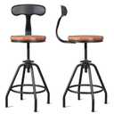 BOKKOLIK Set of 2 Vintage Bar Stools with Metal Backrest Swivel Wooden Seat Counter Height Adjustable 19.7-23.6inch for Kitchen Island Dining Chair Office Guest Stool