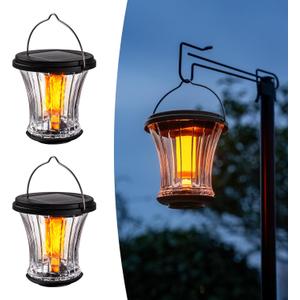 Glass Solar Lantern Outdoor Lights Waterproof, Flickering Flame Solar Lights with Modular Design, Auto On/Off Decorative Hanging Lanterns for Patio Garden Pathway Camping Deck Yard (2 Pack)