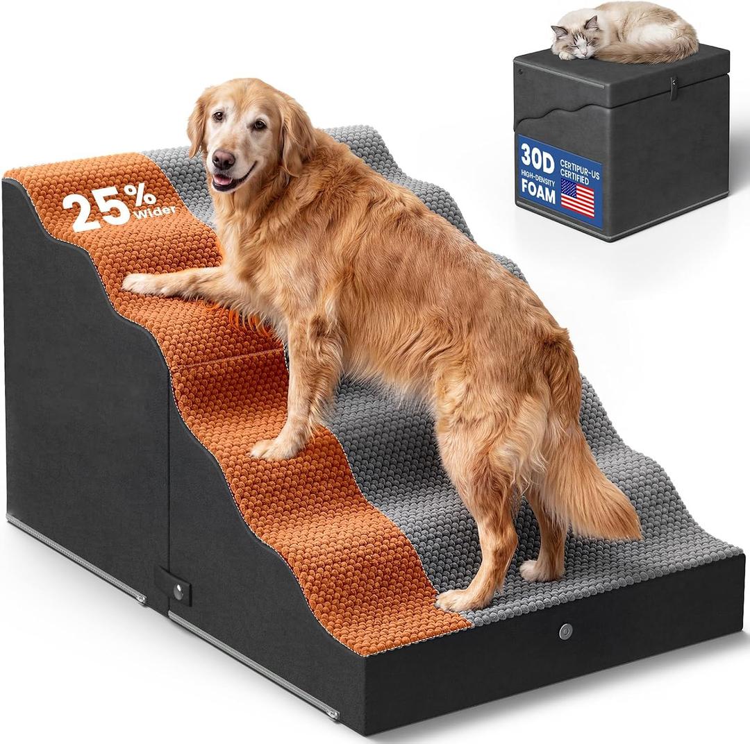 Dog Stairs for Bed Up to 90 lb - Large Dogs Pet Steps & Ottoman
Extra-Wide 5 Step Foam Dog Stairs Ramp For High Beds & Large Small Dogs Cats Senior Pets, CertiPUR-US, Ottoman Up To 120 lb