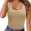 Neweek Women's 2025 Summer Sleeveless Ribbed Tank Tops Knit U Neck Fitted Contrast Casual Cute Basic Shirts, XXL
