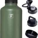 Fanhaw 64 oz Insulated Water Bottle  Large Stainless Steel Jug with 3 Lids (Straw, Spout, Carabiner) | Heavy-Duty, for Camping, Backpacking, Long Hikes & Outdoor Work (Olive Green)