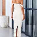 PRETTYGARDEN Womens 2026 Summer Off The Shoulder Dress Ruched Bodycon Sleeveless Split Cocktail Party Maxi Dresses (White, XL)