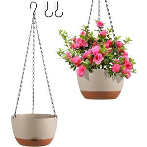 Set of 2 Hanging Planters for Indoor Outdoor Plants, 10 Inch Self-Watering Hanging Flower Pots with Drainage Hole & Removable Water-Storage Tray (Hooks)