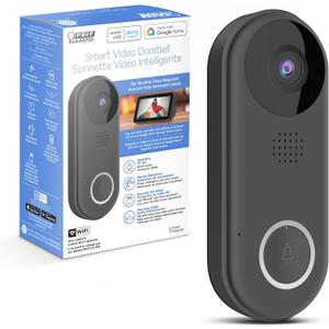 Feit Electric Doorbell Camera, 2.4 GHz WiFi, No Hub, Two-Way Audio, Motion Detection, Night Vision, 1080p HD, Micro SD Card Storage, Wireless Chime Included, Hardwired, CAM/Door/WiFi (Black)