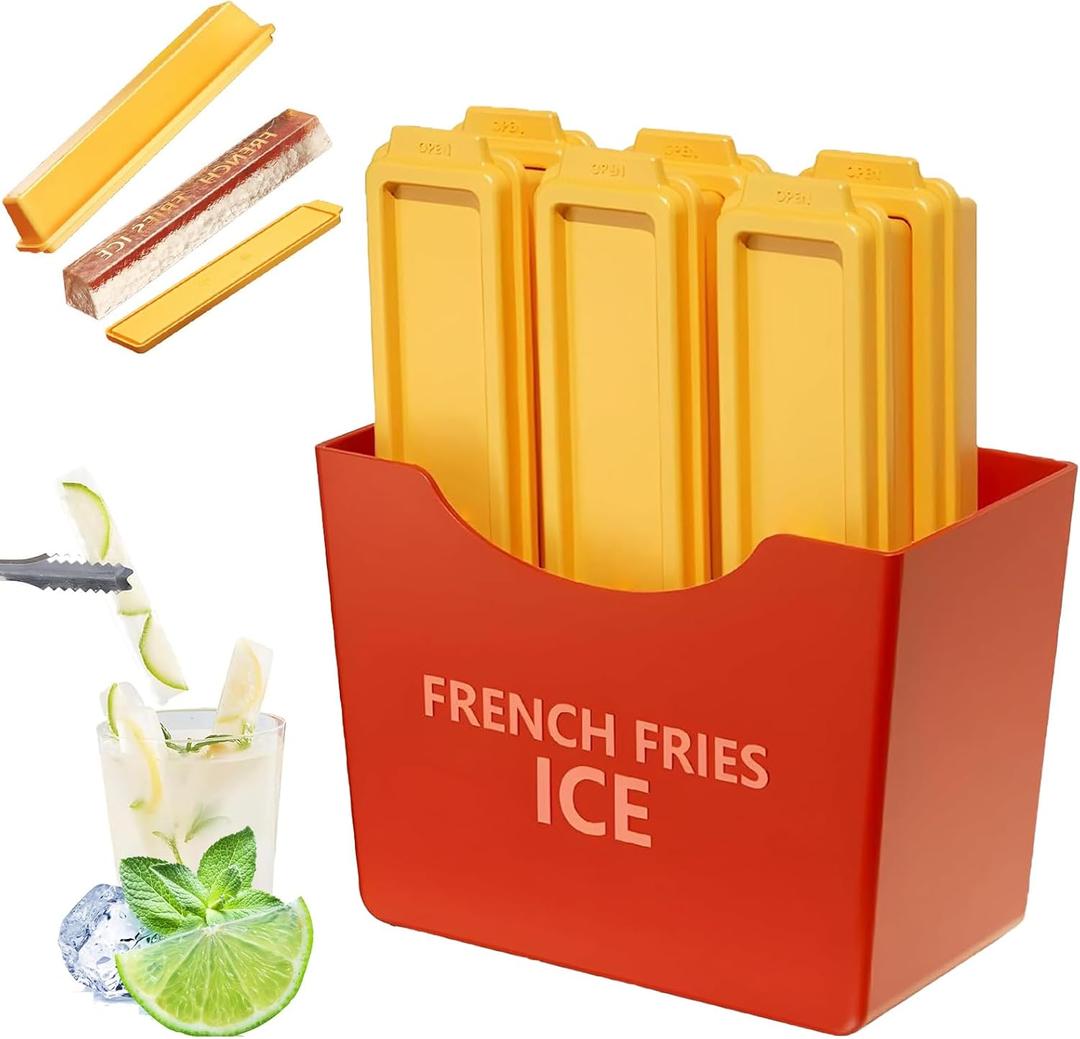 RMAMSCOV Ice Cube Tray With Lid,Creative French Fry Ice Cube Mold, Narrow Cube Maker Easy to Removal, Reusable Ice Tray for Summer, Juices