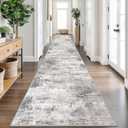 IOHOUZE Abstract Runner Rug 3x20 Ft Extra Long Washable Runners for Hallways, Non Slip Kitchen Runner Printed Faux Wool Entryway Runner Indoor, Modern Abstract Floor Carpet for Hall Stair, Grey Beige