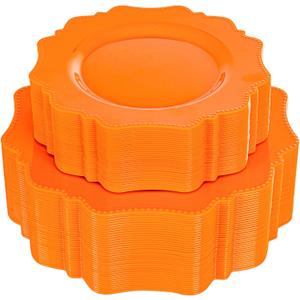 COLOSUS 60 pcs Orange Plastic Plates -Thanksgiving Plastic Plates for Party include 30 Dinner Plate and 30 Dessert/Salad Plate for Wedding,Party,Anniversary,Daily Use