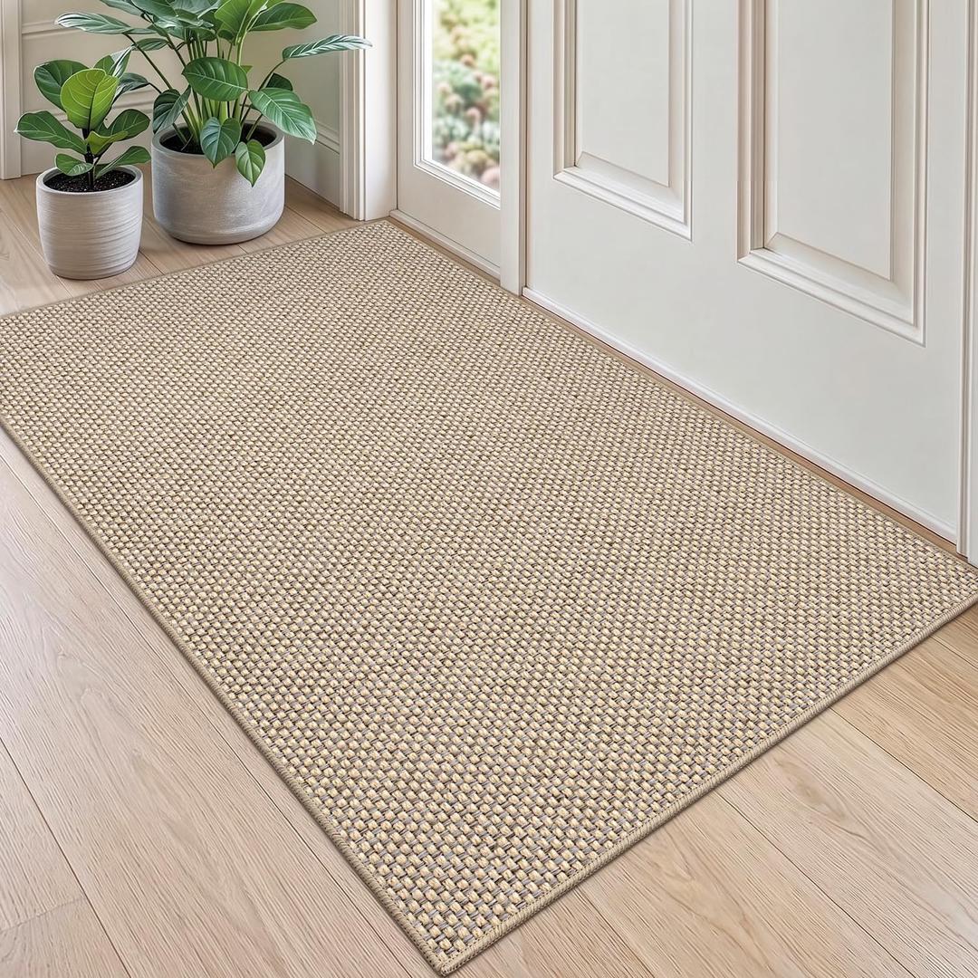 DEXI Thin Door Mat Indoor Entrance 36x56, Non Slip Entryway Mat, Beige