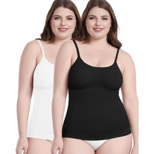 AURUZA Women's Shapewear Tummy Control Scoop Neck Camisole Tops for Women Seamless Compression Tank Top Regular and Plus Size (X-Large, Black+white)