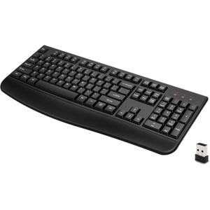 QUASIO Wireless Keyboard, 2.4G Full-Sized Ergonomic Wireless Computer Keyboard with Wrist Rest for Windows, Mac OS Laptop/PC/Desktop/Notebook(Black)