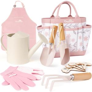 Kids Gardening Set, Gardening Tools Kit for Kids Toddler, Includes Tote Bag, Apron, Gloves, Watering Can, Shovel, Rake, Cultivator, Garden Tool Set Outdoor Toys Gifts for Boys Girls
