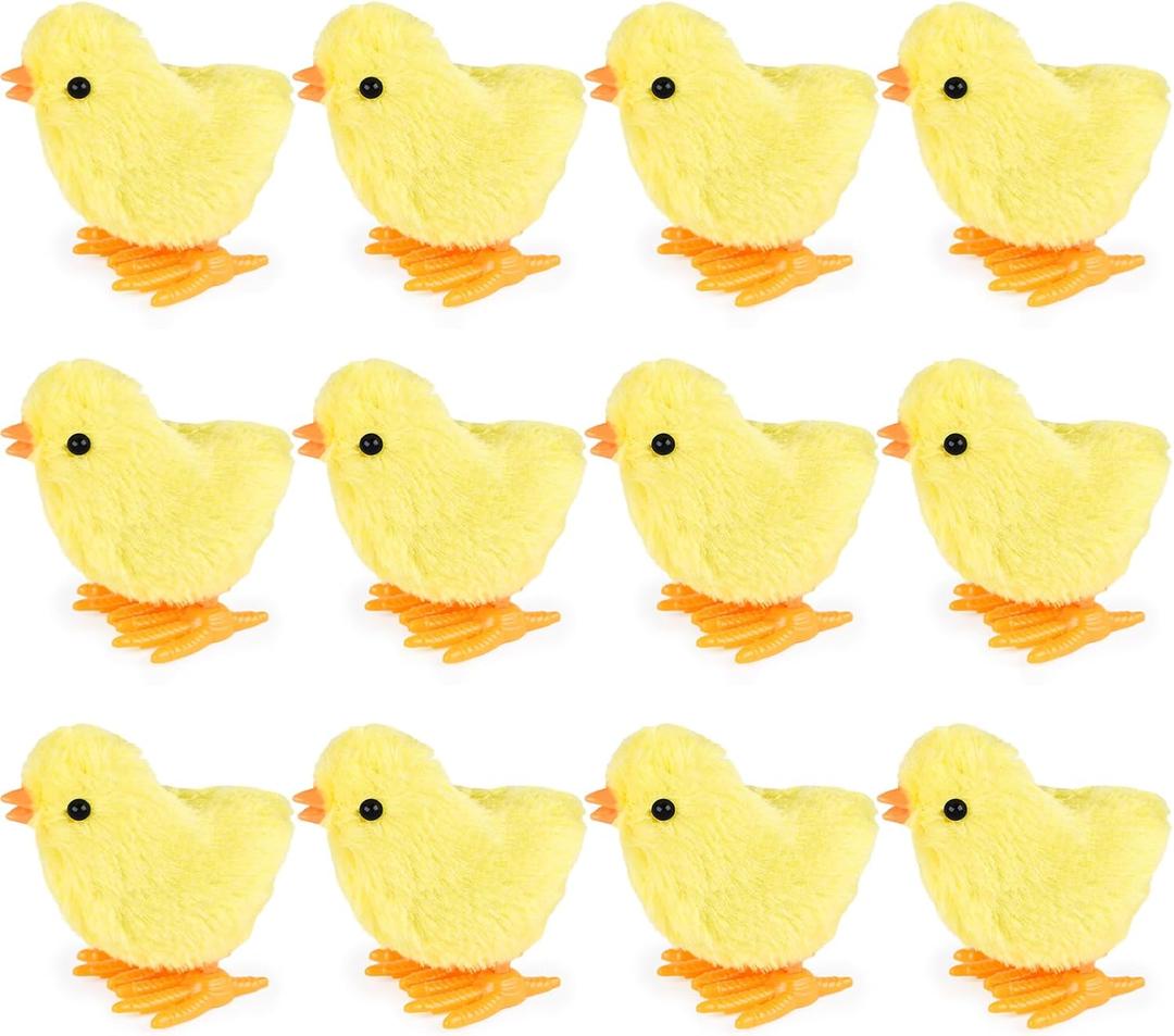 3 otters 12PCS Wind Up Toys, Wind-Up Jumping Cute Chicken Plush Chicks Toy for Kids Goodie Bags Treasure Chest Party Favors Gifts