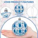 Hollyone 3.15"/80mm Blue Christmas Ball Ornaments 12 Pcs Shatterproof Christmas Tree Relief Ornament Set Large Hanging Balls for Xmas Wedding Holiday Wreath Home Decorations