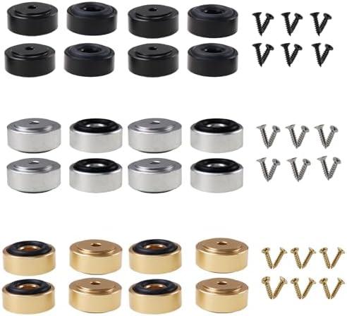 Nihfien Pallet Metal Feet with Screws, 13/16" W x 3/8" H Butcher Block Non Slip Pads for Wood, Bamboo Cutting Board (Set of 24), (Black and Gold anh Silver)