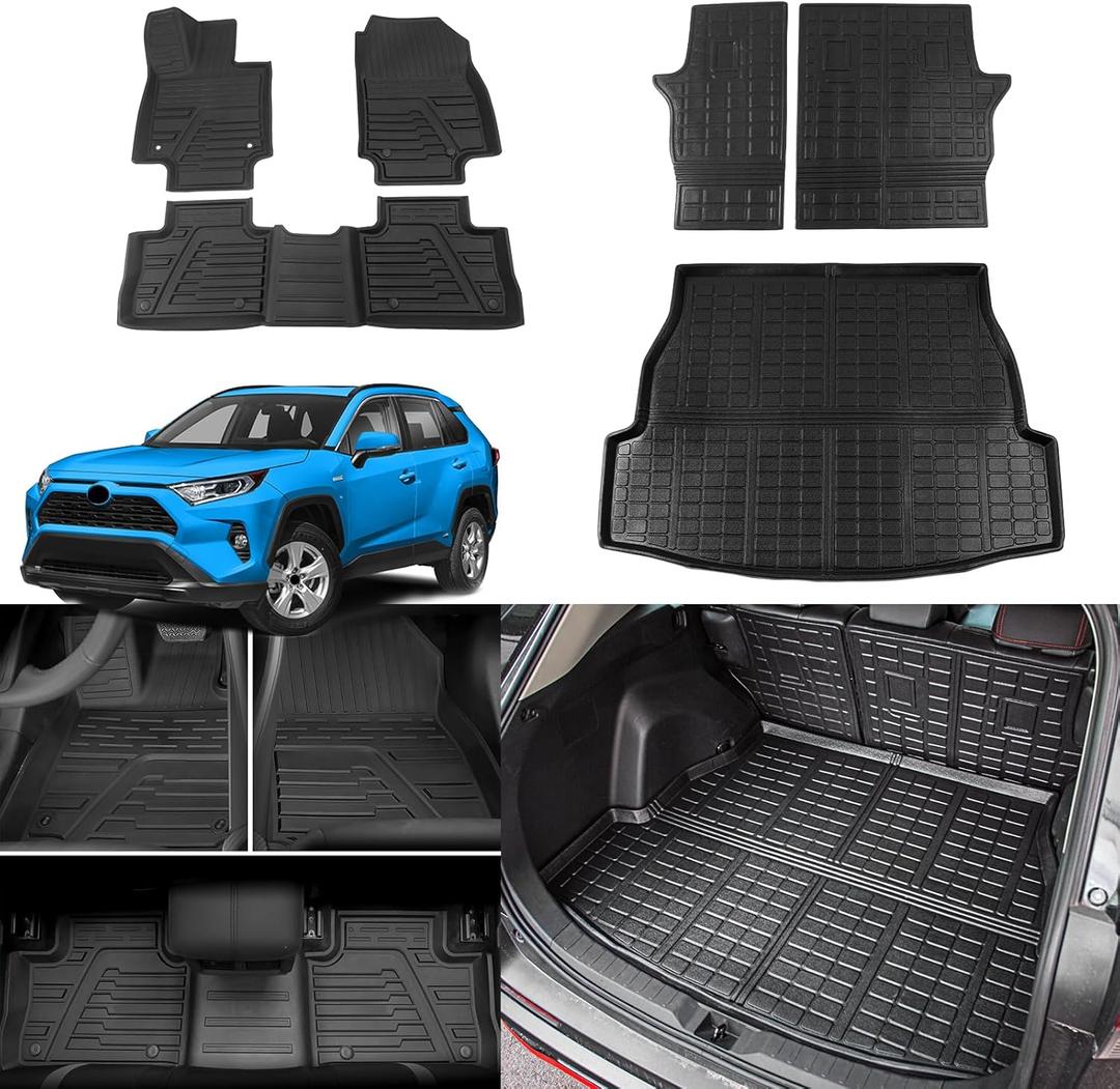 Floor Mats Compatible with 2019-2024 2025 Toyota Rav4 Cargo Liner Trunk Mat TPE All Weather Back Seat Cover Protector 2024 Rav4 Accessories (Trunk Mat+Backrest Mats+Floor Mats)