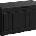 GUNJI 85 Gallon Deck Box Outdoor Waterproof Large Resin Storage Box Patio Lockable Storage Container Porch Storage Bench (Black)