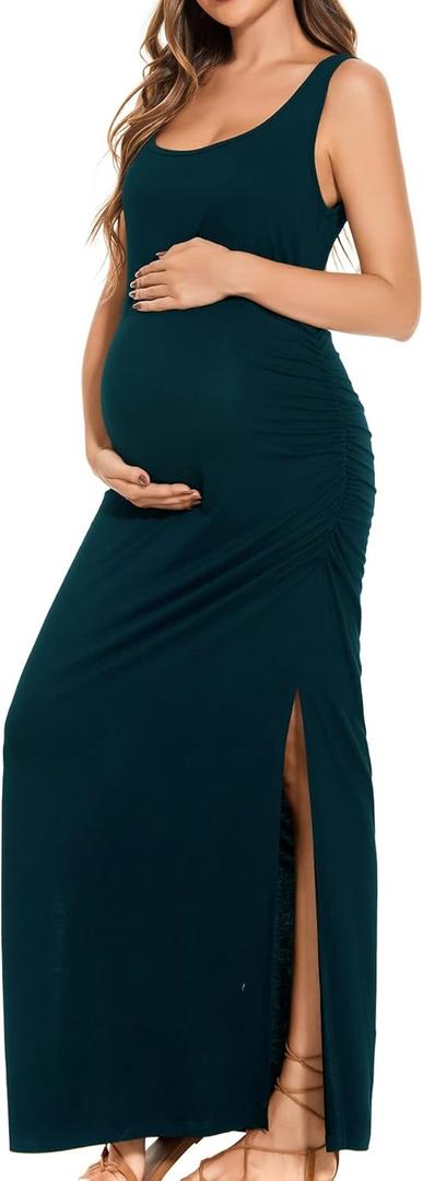 Smallshow Women's Split Long Maternity Dress Sleeveness Ruched Pregnancy Clothes 2XL Smallshow Women's Split Long Maternity Dress Sleeveness Ruched Pregnancy Clothes 2XL