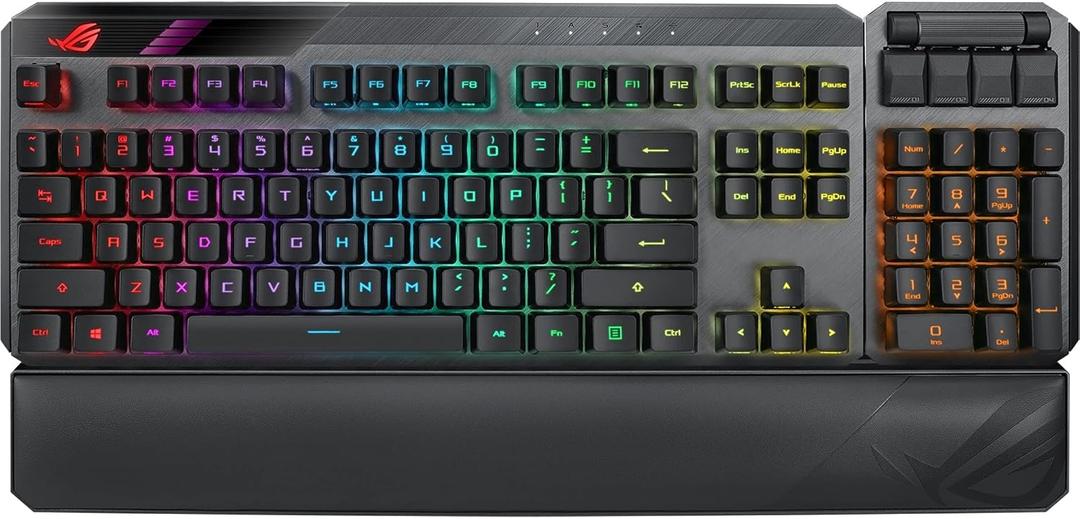 ASUS ROG Claymore II Wireless Modular Gaming Mechanical Keyboard (ROG RX Blue Switches, detachable numpad & wrist rest for TKL 80%/100%, Aura Sync, media controls, fast charge, USB 2.0 Passthrough)