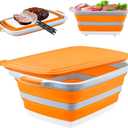 Collapsible BBQ Prep Tub with Cutting Board & Lid  7.95 Gal / 30L Space-Saving Food Container  BPA-Free Heavy-Duty Plastic, Dishwasher Safe with Drain Hole  Offset Smoker, Backyard & Grilling (Orange)