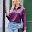 Zeagoo Satin Blouses for Women Silk Button Down Shirts Long Sleeve Business Casual Tops (M)