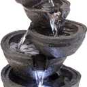 Alpine Corporation WIN1138 13" Indoor Tabletop Tiering Bowls Water Fountain with LED Lights Cascading Water Feature for Home, Office, Meditation, and Relaxation, Dark Gray