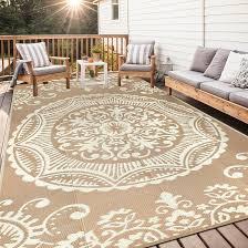 Capslpad Outdoor Rug 8x10 Patio Waterproof Boho Floral Plastic Straw Rug Large Foldable Vintage Outside Carpet with Carry Bag for RV Backyard Balcony Bench Picnic Porch, Teal