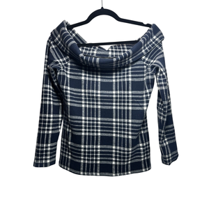 Banana Republic Off The Shoulder Navy Plaid Top XS