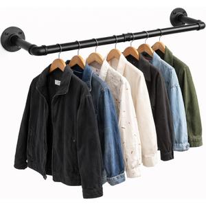 Svyrilk Industrial Pipe Clothes Rack 38.4" Wall Mounted, Heavy Duty Iron Garment Bar, Space-Saving Hanging Rod for Closet, Laundry Room, Bedroom, Black