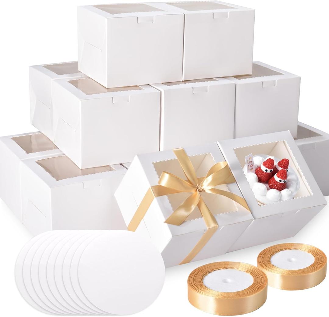 KPOSIYA 40pcs 6x6x5 inch Mini Cake Boxes with Cake Boards (20 Boxes & 20 Boards), 6 inch Small Cake Boxes with LidsCajas de mini pastel Bakery Boxes with Window for Christmas Thanksgiving