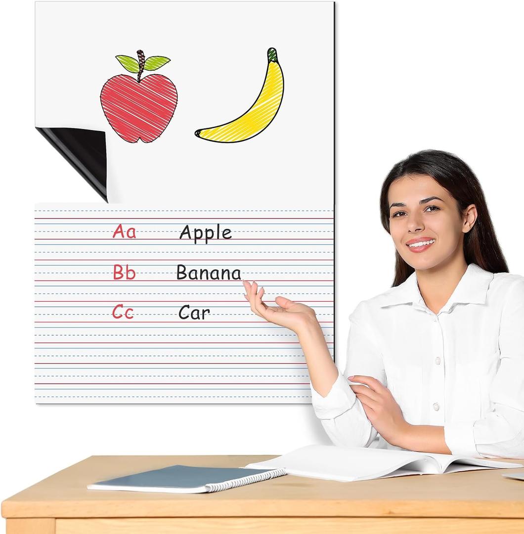 Kosiz 2 Pcs Magnetic Draw Write Paper 22 x 17 Inch Dry Erase Handwriting Lined Board for Classroom Whiteboard Writing Chart Magnetic Newsprint Handwriting Paper Homeschool Teaching Supplies
