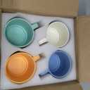 Stackable Coffee Mugs Set of 4, 7 OZ Ceramics Espresso Cups for Latte Cappuccino Cocoa with Handle, Colorful