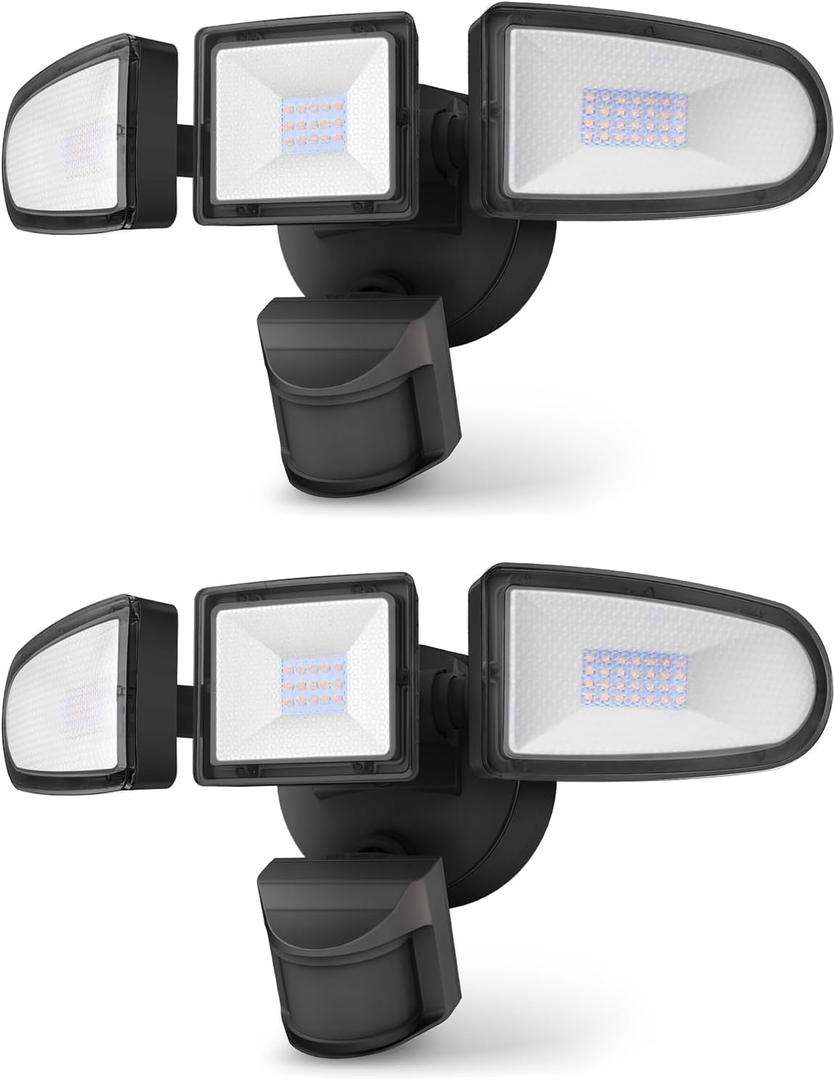 HGGH 2 Pack LED Security Lights Motion Sensor Light Outdoor Flood Light, 5700K, IP65 Waterproof, 3 Adjustable Heads Motion Detector Lights for House Outside Garage Yard Garden Porch Entryways