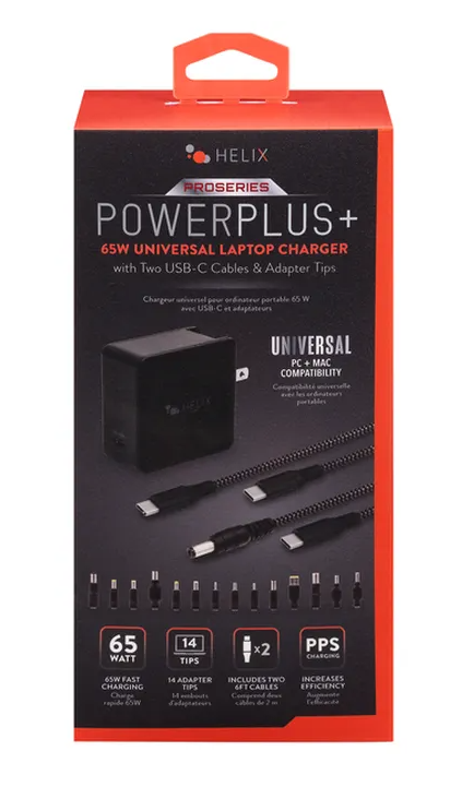 Helix Laptop Charger, 65W Universal, Powerplus+